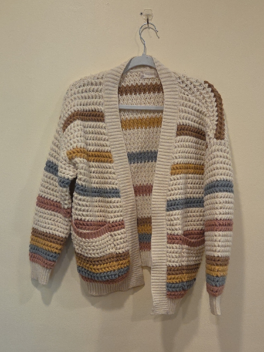 Altar'd State Cream Open-Front Striped Chunky Cardigan - Picture 1 of 10